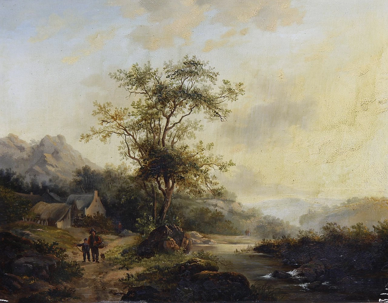 Viaggiatori su una strada di campagna